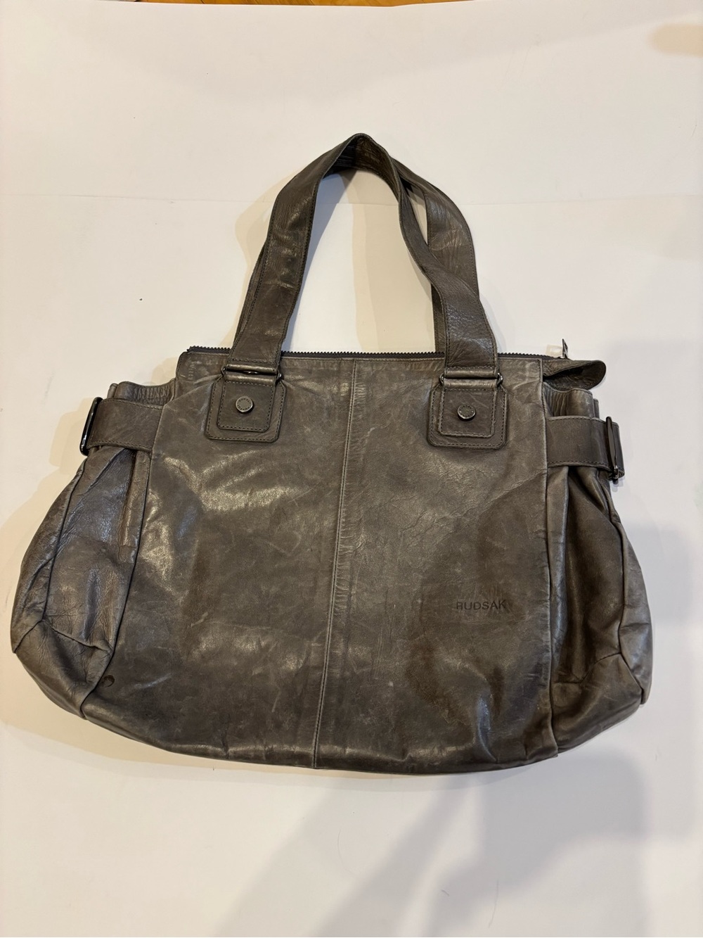 Grey Leather Rudsak Tote Bag with Dual Handles